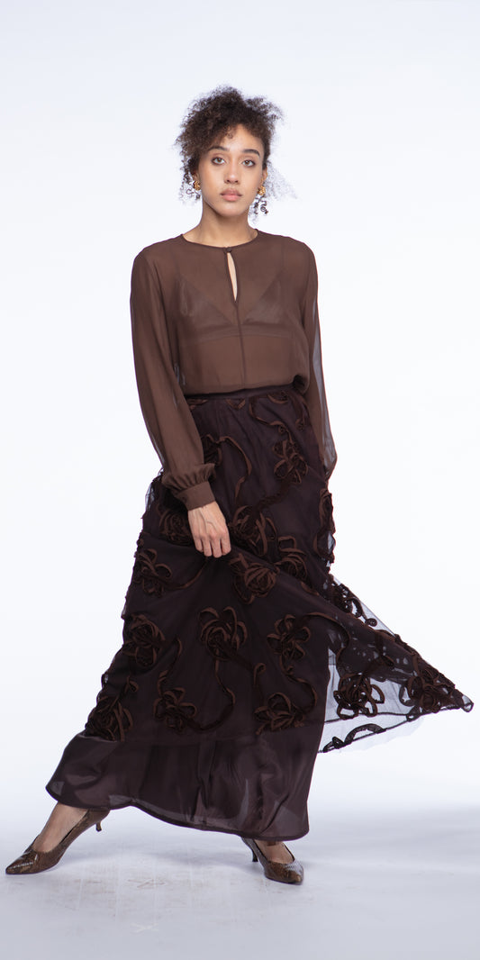 Tulle skirt with floral trim