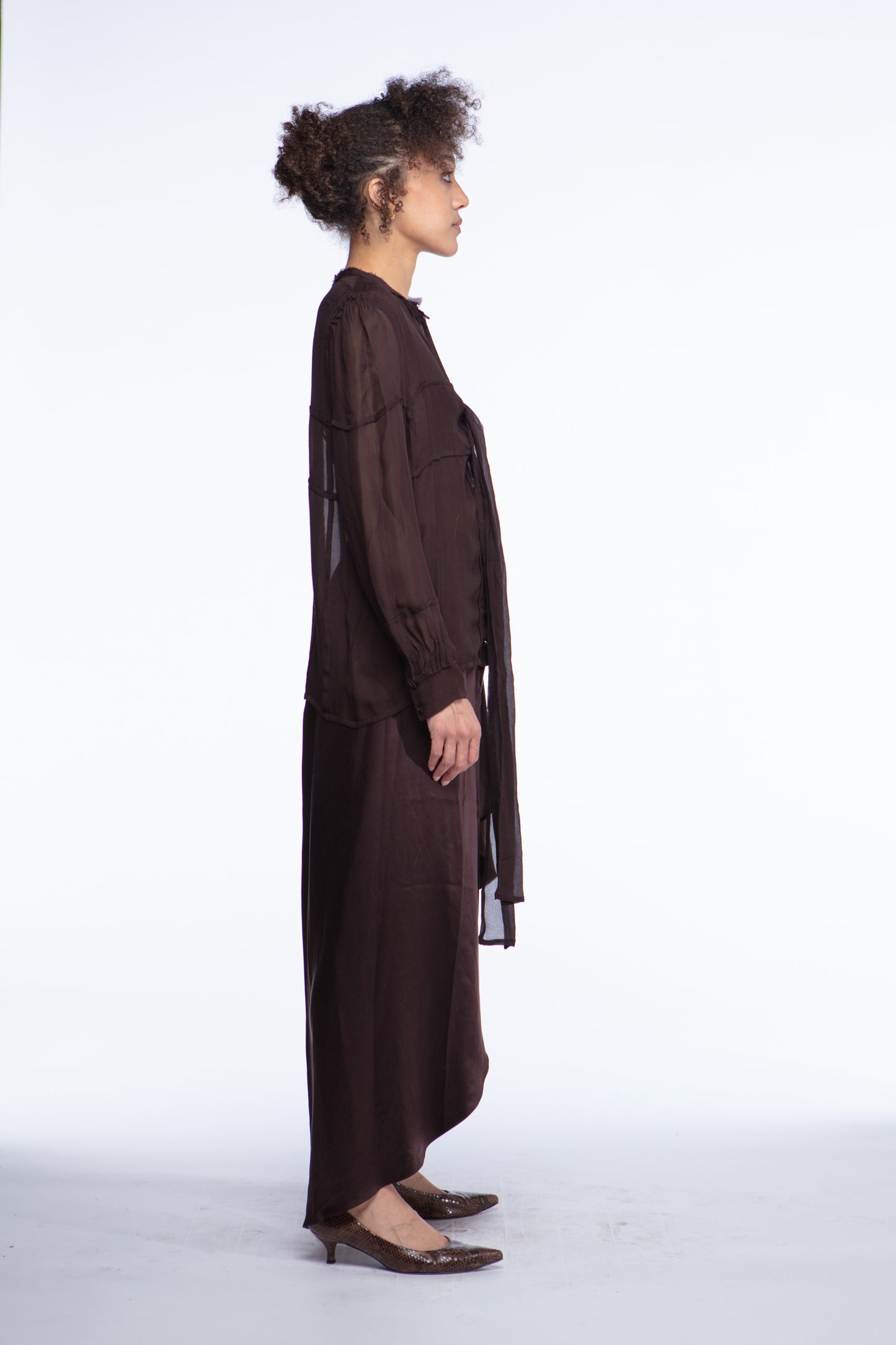 Asymmetric silk charmeuse skirt