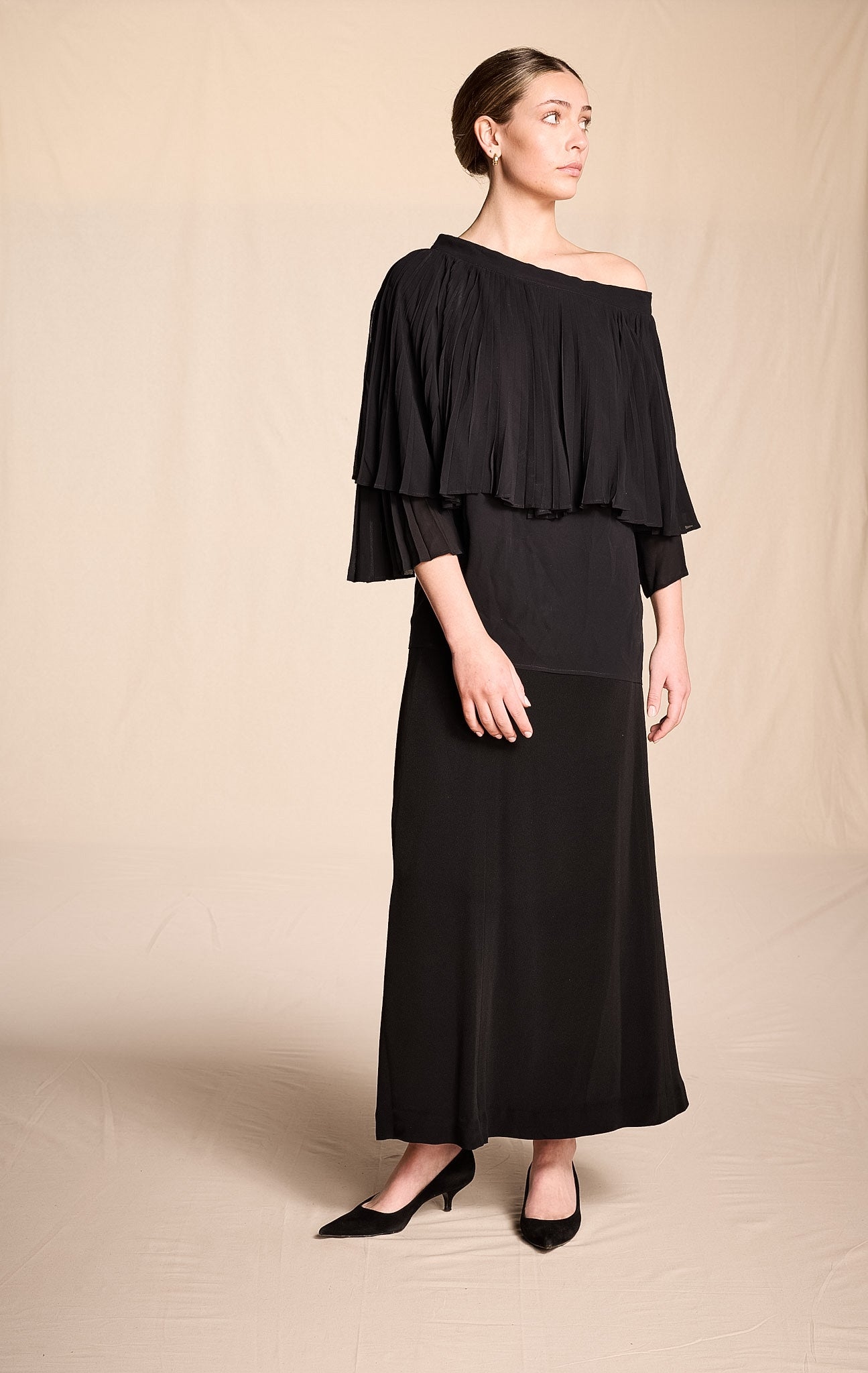 Gianfranco Ferre 1980s-1990s Black Silk Asymmetric Pleated Top