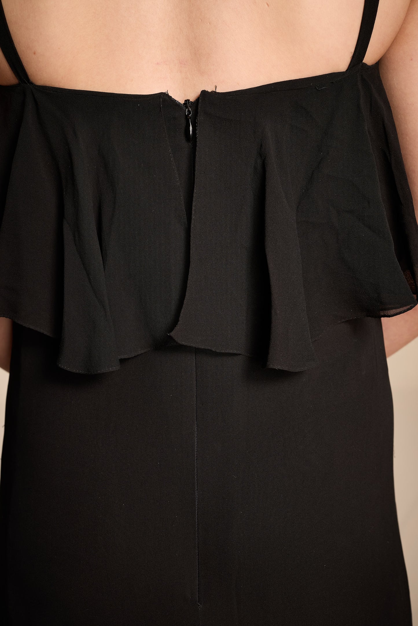 Bill Blass 1970s Black Silk Chiffon Tiered Midi Dress