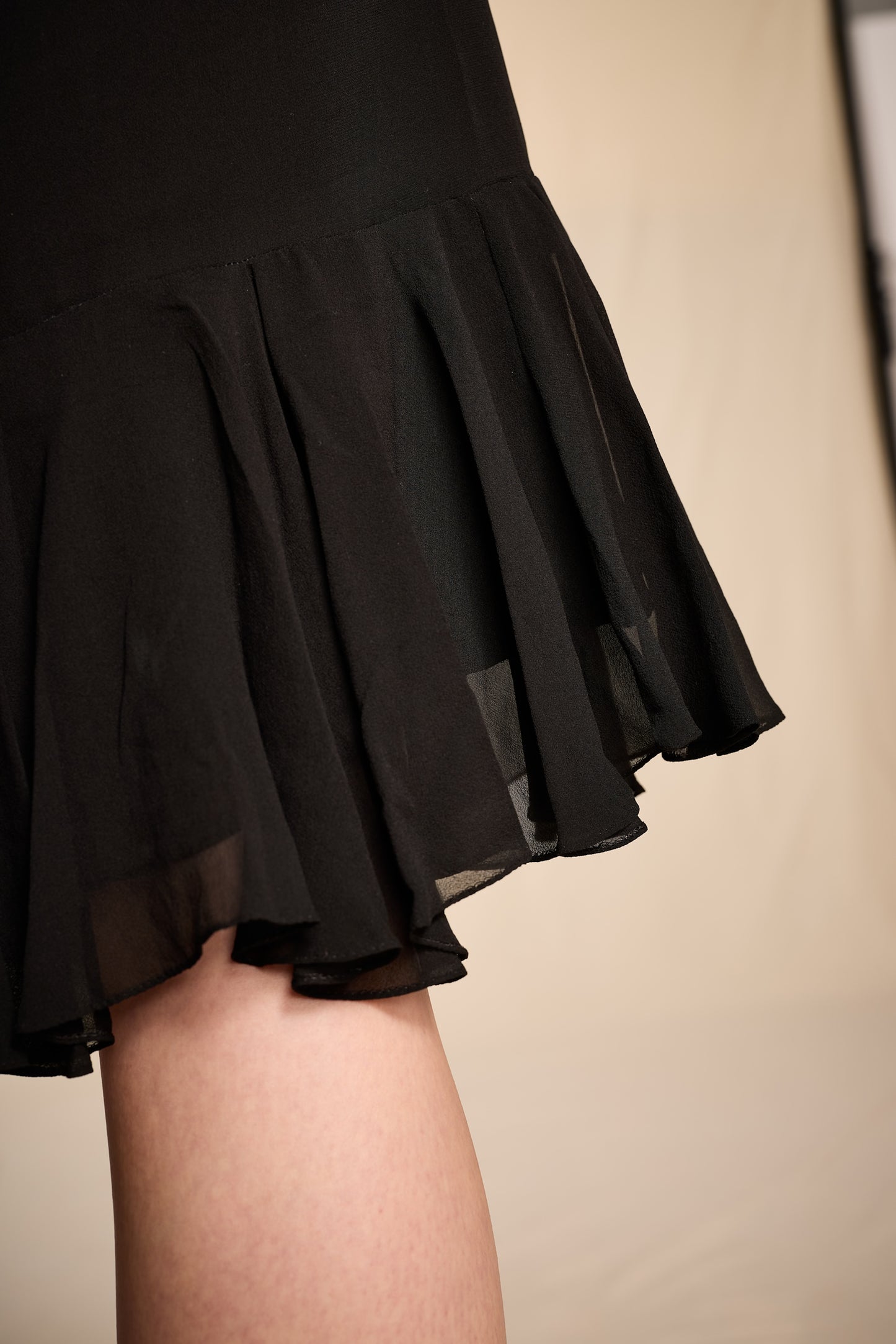 Bill Blass 1970s Black Silk Chiffon Tiered Midi Dress