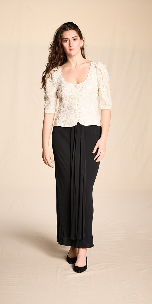 Yves Saint Laurent Cream 1980s Lace-Effect Bodice Top