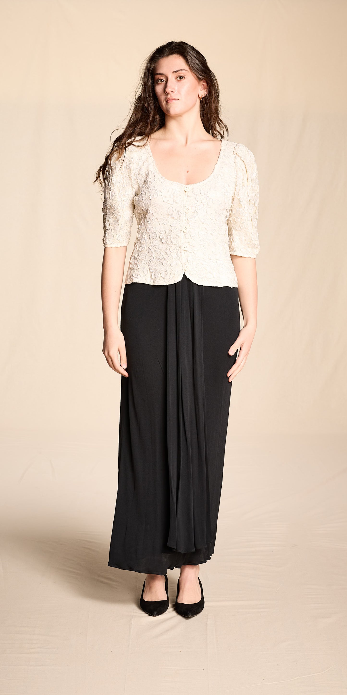 Yves Saint Laurent Cream 1980s Soutache Lace Bodice Top