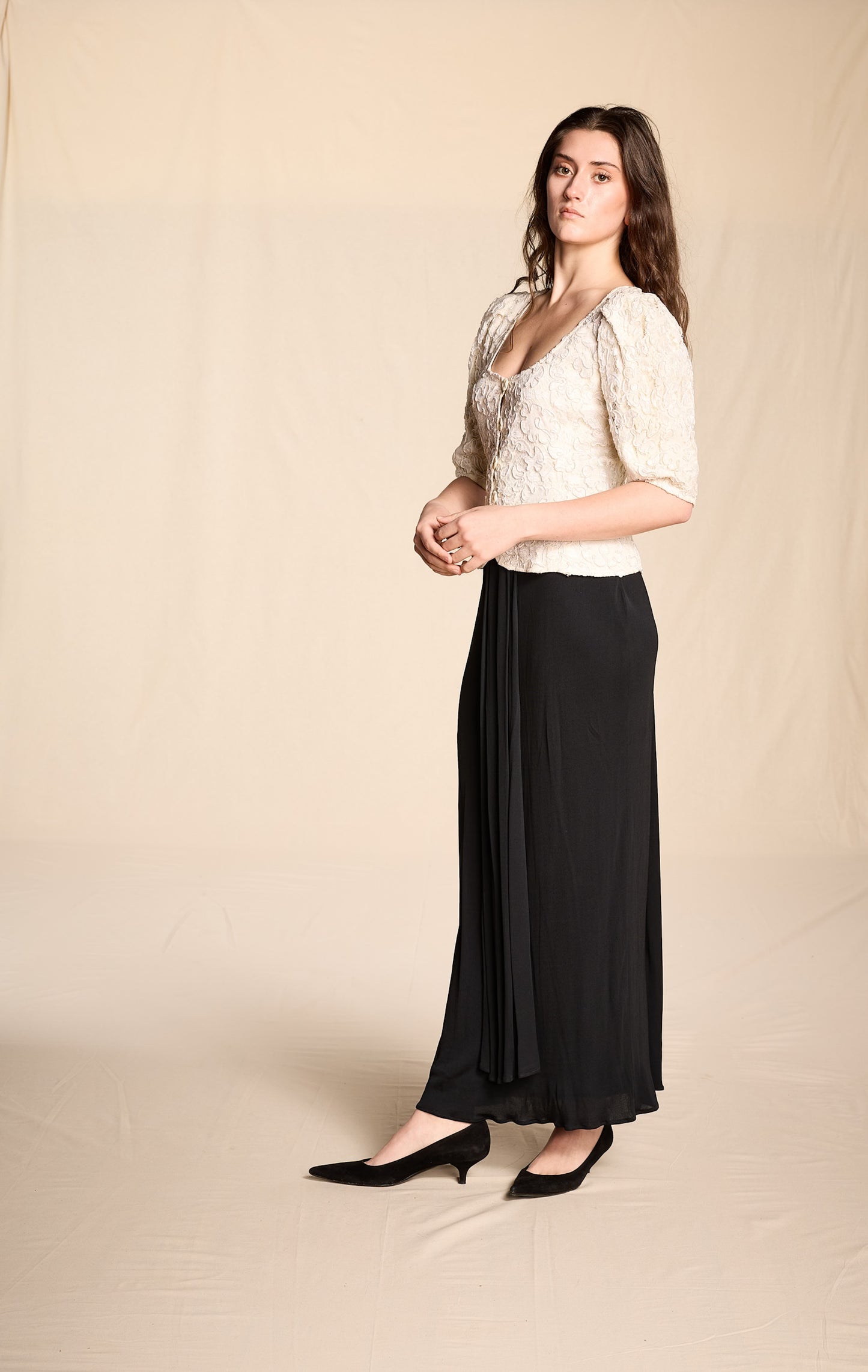 Yves Saint Laurent Cream 1980s Soutache Lace Bodice Top