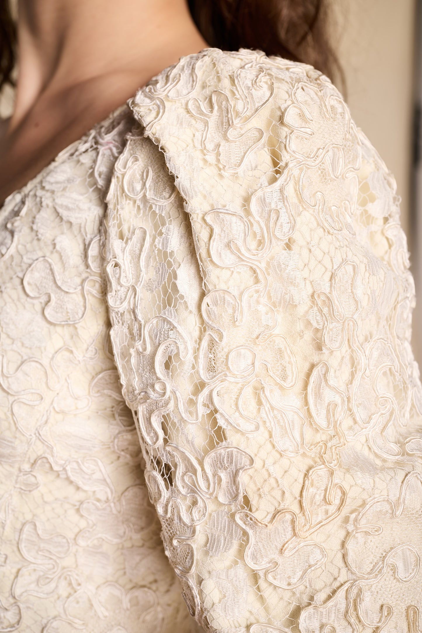 Yves Saint Laurent Cream 1980s Soutache Lace Bodice Top