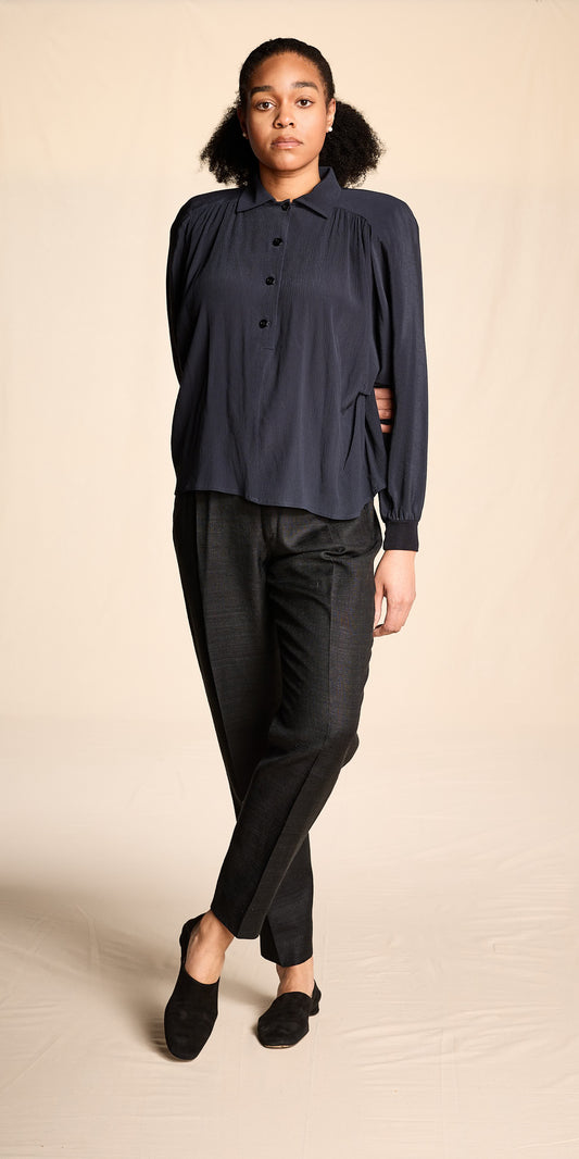 Valentino Boutique 1980s Navy Textured Silk Blouse