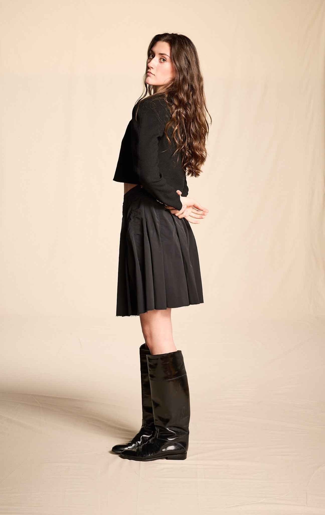 Bill Blass 1980s Black Crepe Cropped Jacket