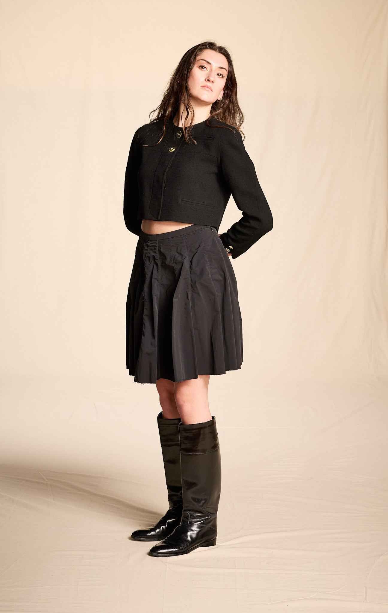 Bill Blass 1980s Black Crepe Cropped Jacket