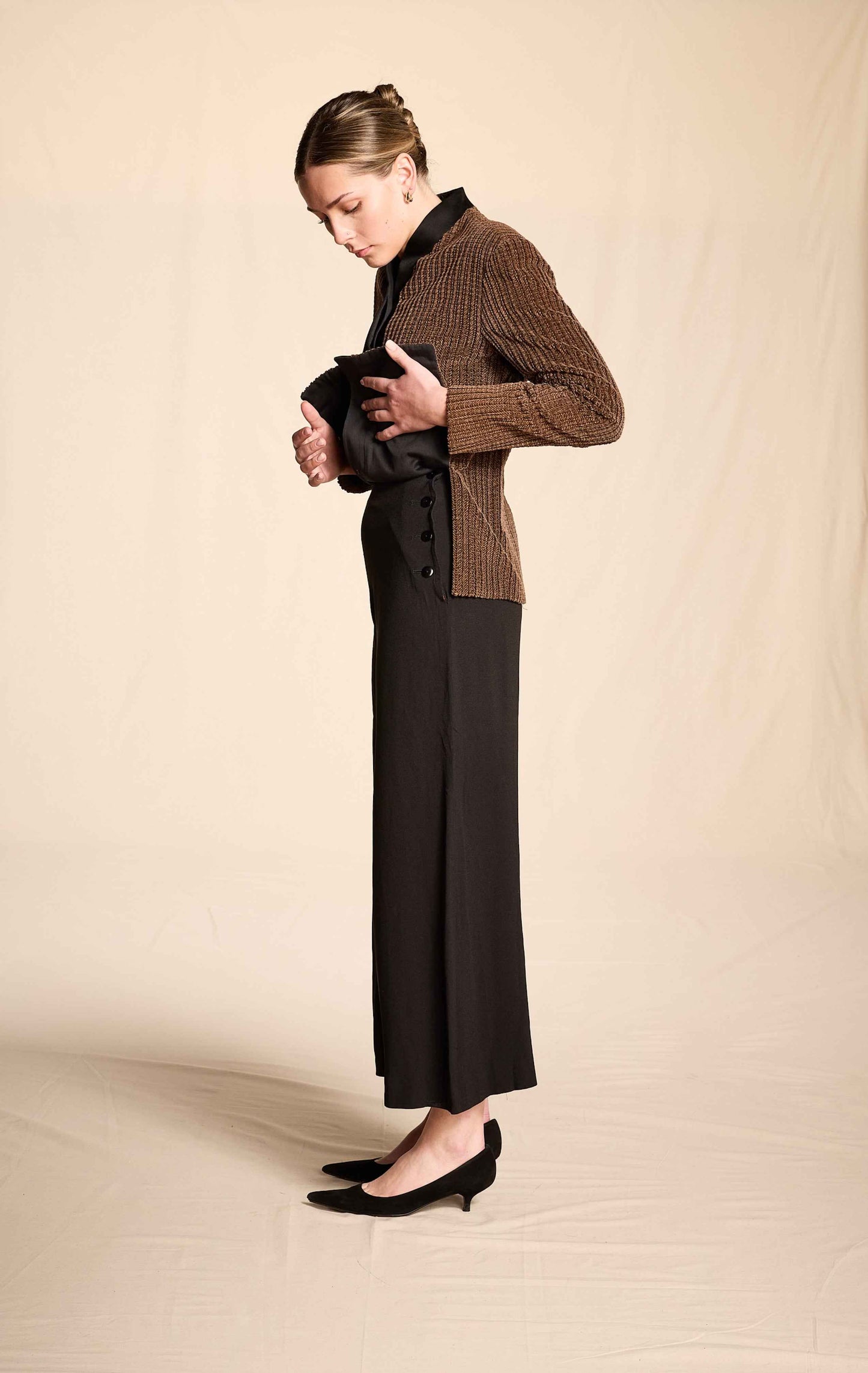 Yves Saint Laurent 1990s Black Crepe Swing Pants