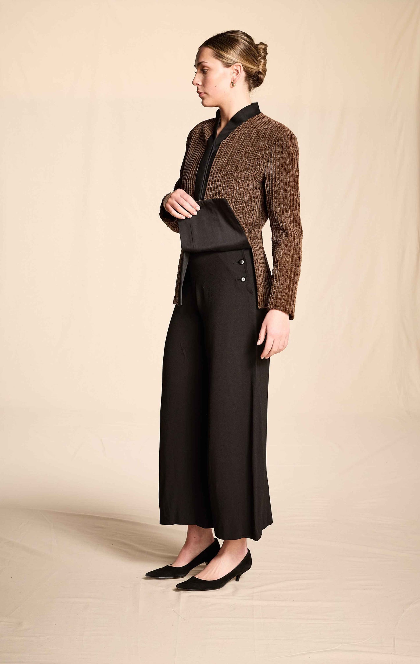 Yves Saint Laurent 1990s Black Crepe Swing Pants