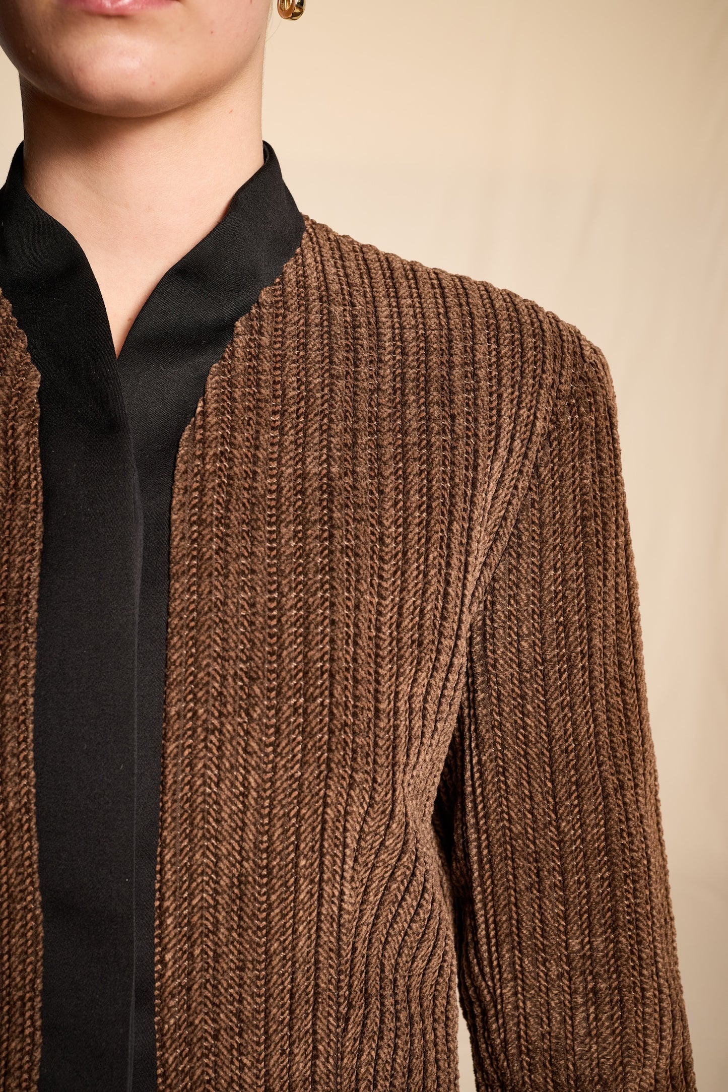 Giorgio Armani Fall/Winter 1981 Brown Corded Cotton Velvet Shawl Collar Jacket