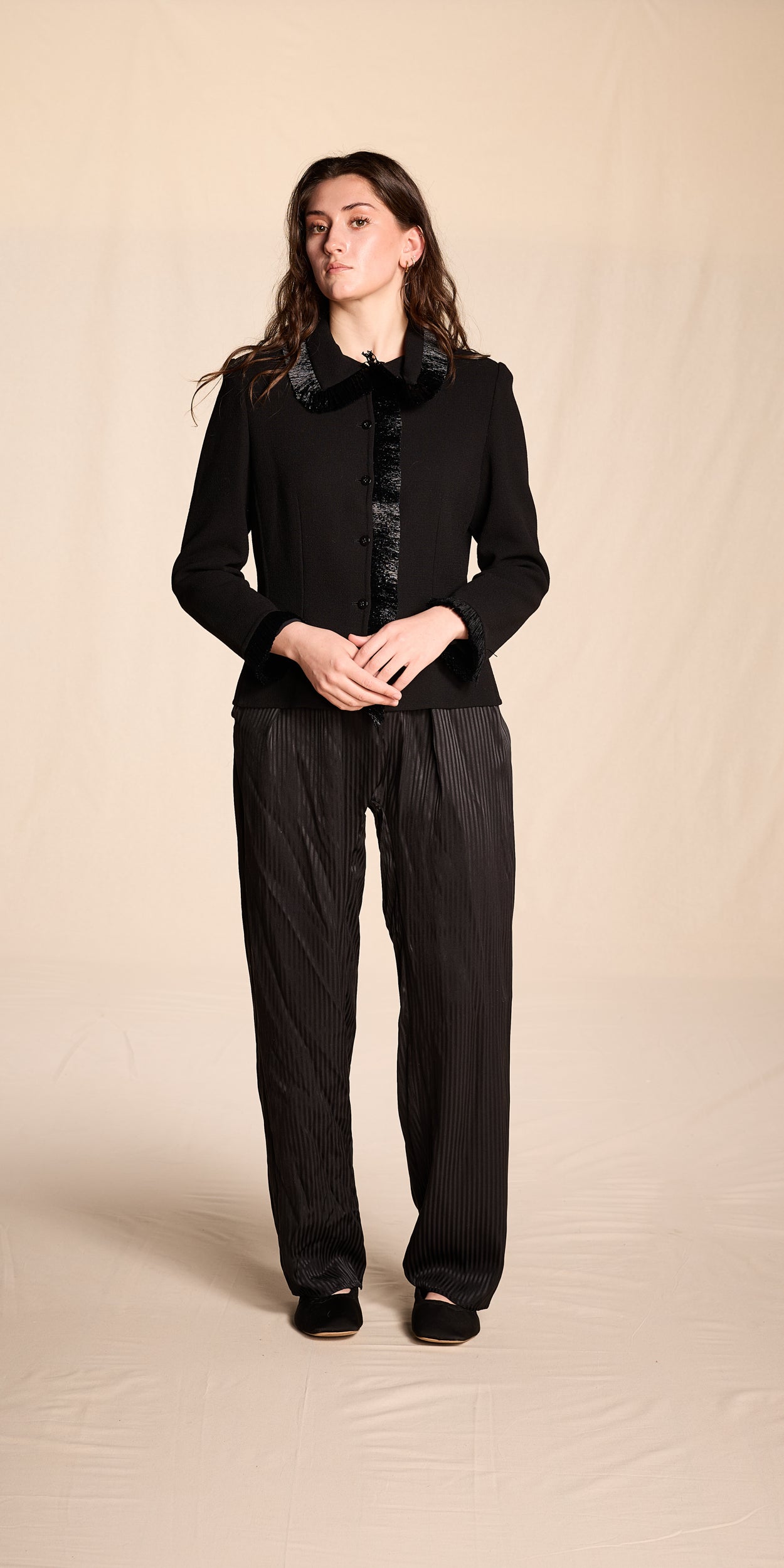 Bill Blass Spring/Summer 2000 Black Raffia Trimmed Jacket