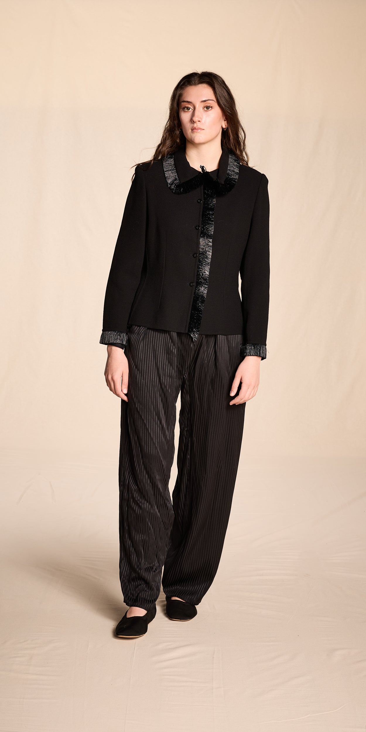 Bill Blass Spring/Summer 2000 Black Raffia Trimmed Jacket