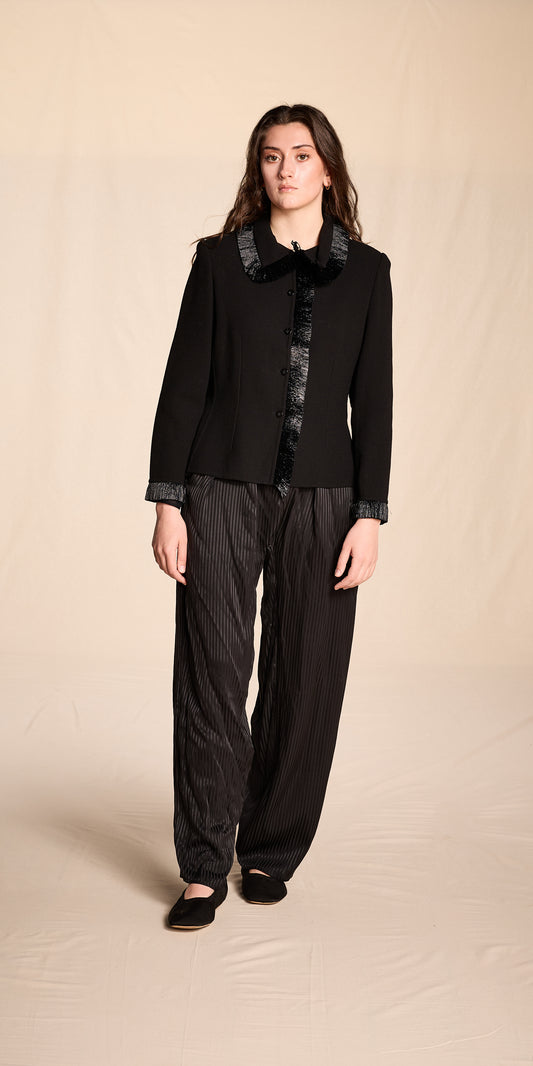 Bill Blass Spring/Summer 2000 Black Raffia Trimmed Jacket