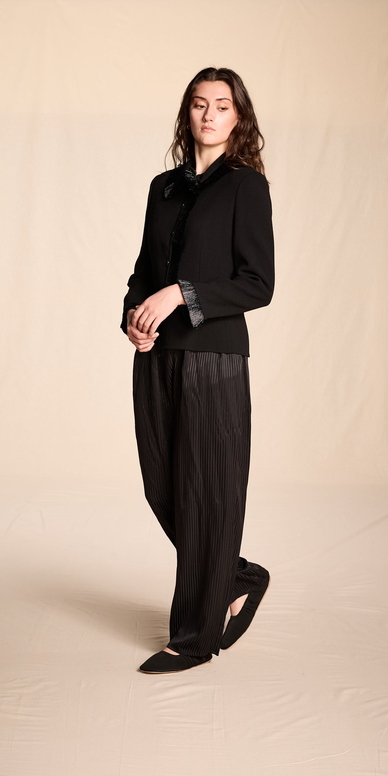 Bill Blass Spring/Summer 2000 Black Raffia Trimmed Jacket