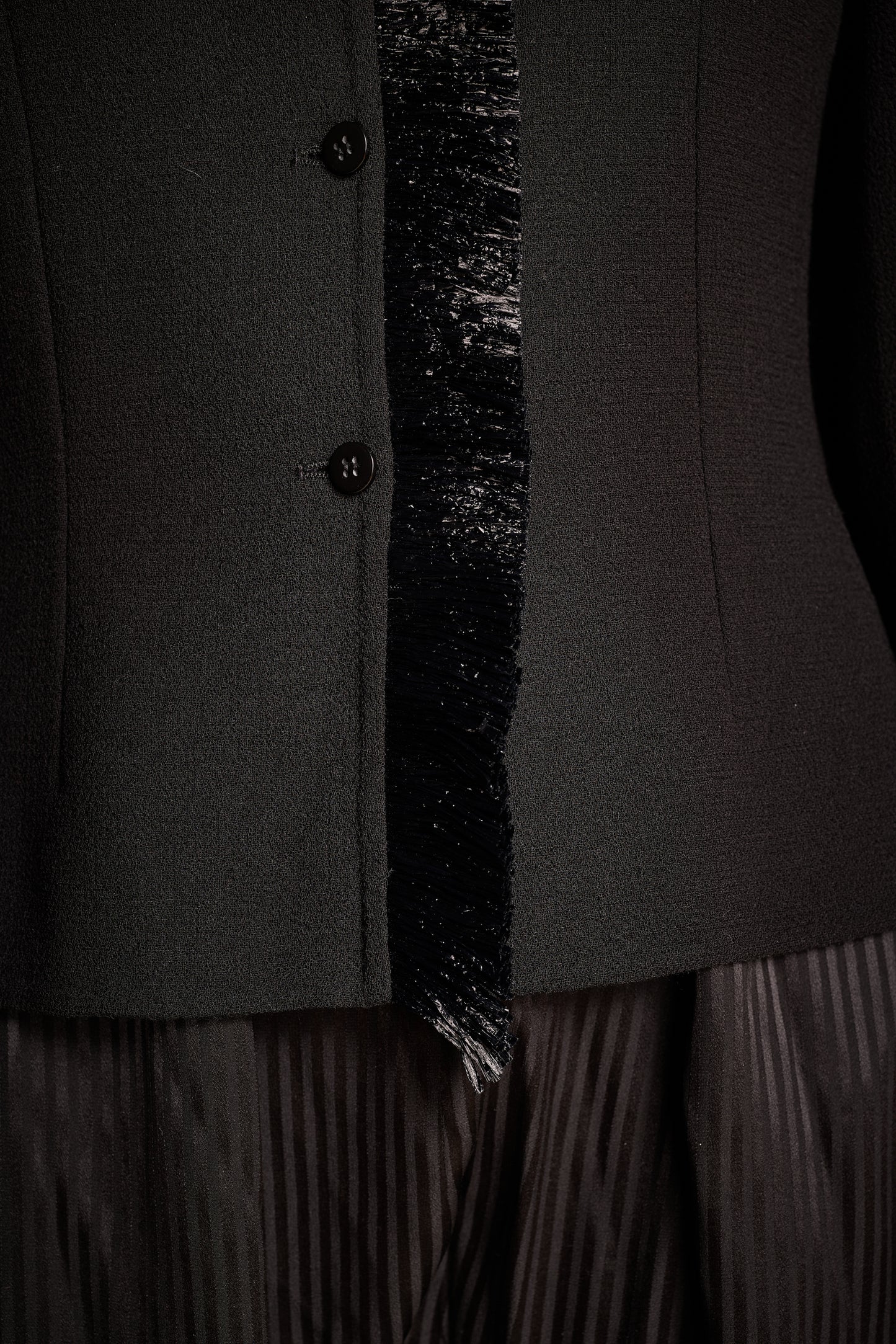 Bill Blass Spring/Summer 2000 Black Raffia Trimmed Jacket