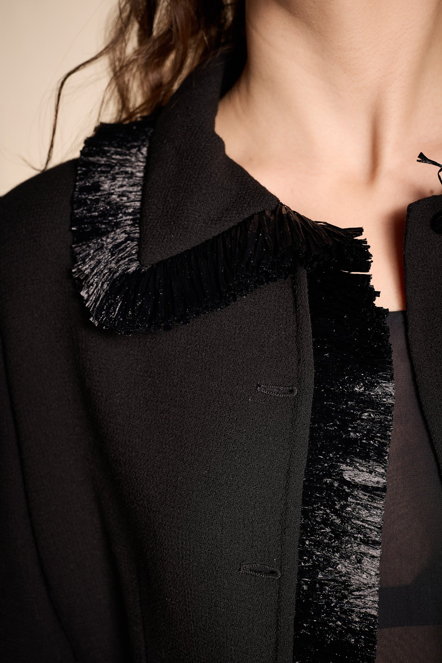 Bill Blass Spring/Summer 2000 Black Raffia Trimmed Jacket