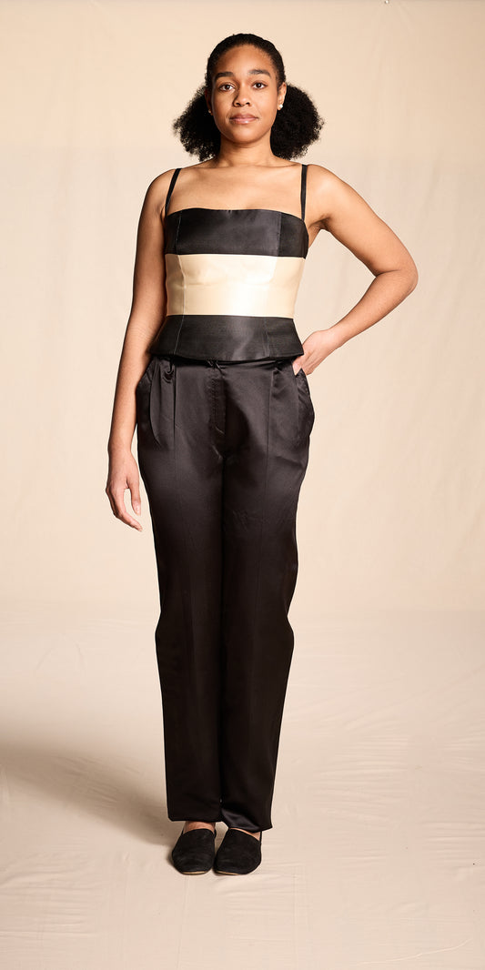 Giorgio Armani Fall/Winter 1996 Ivory and Black Silk Bodice-Style Top