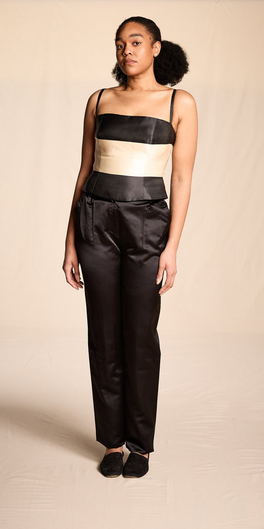 Valentino Boutique 1980s Deadstock Black Silk Satin Pants