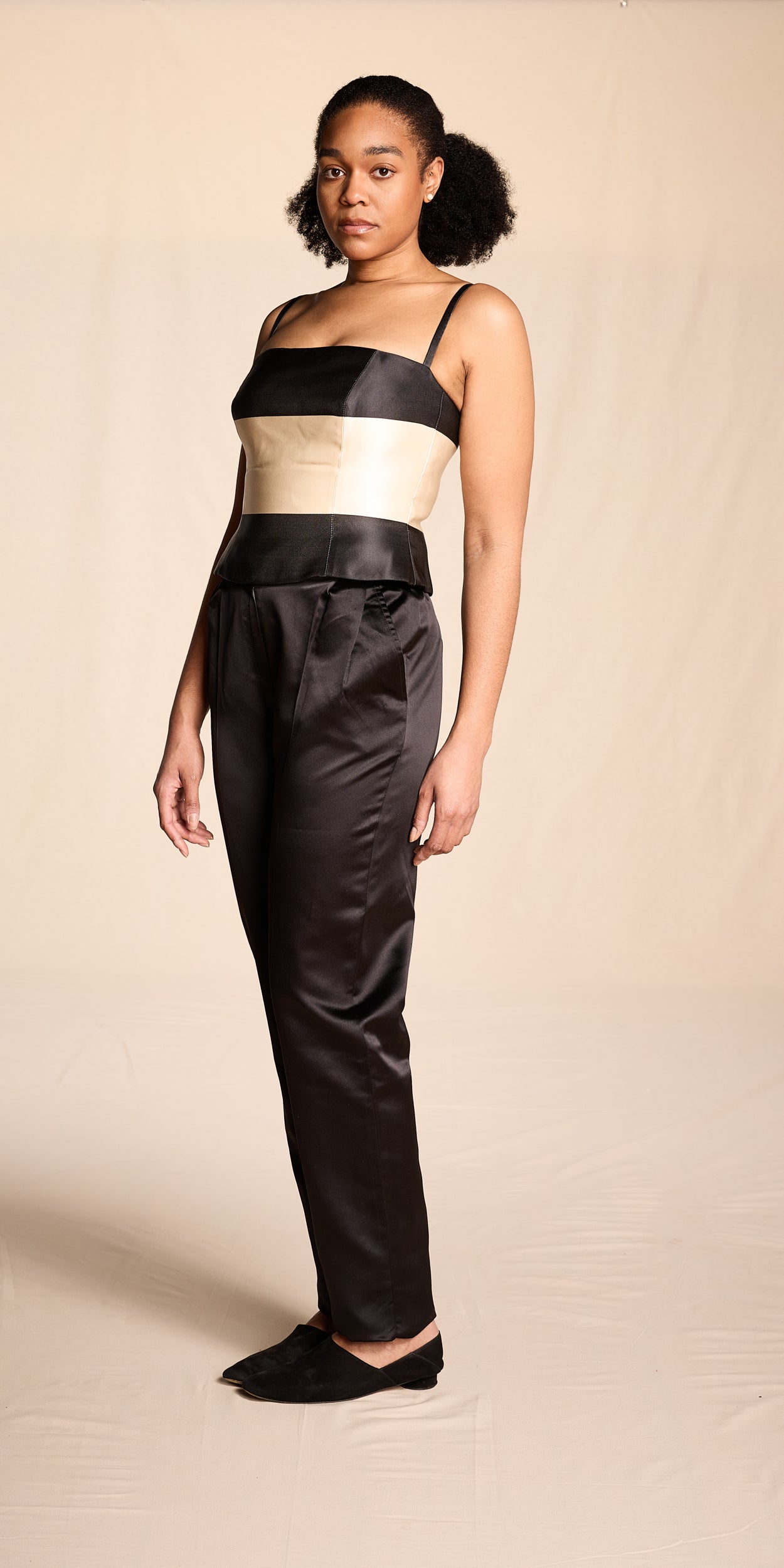 Giorgio Armani Fall/Winter 1996 Ivory and Black Silk Bodice-Style Top