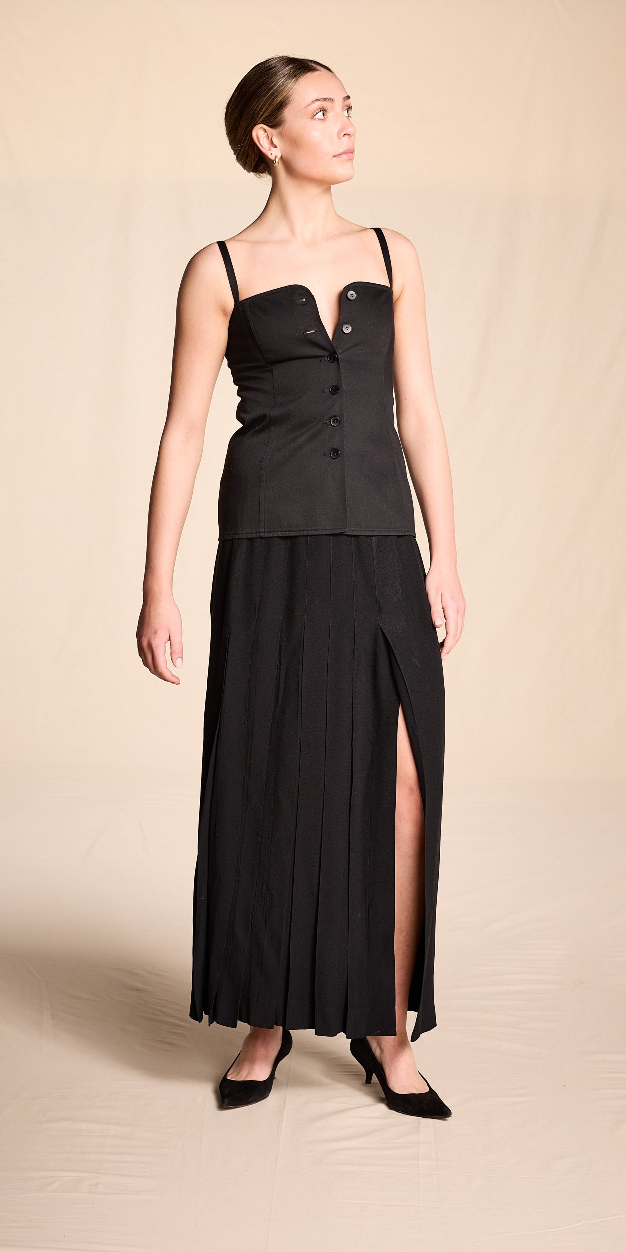 Chanel 1980s-1990s Black Acetate-Rayon Pleated Skirt