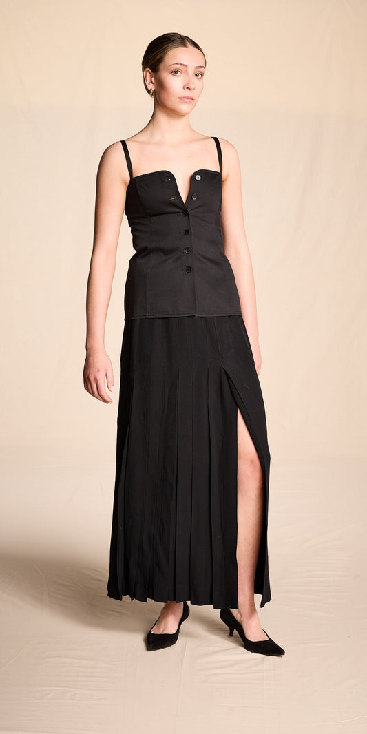 Chanel 1980s-1990s Black Acetate-Rayon Pleated Skirt