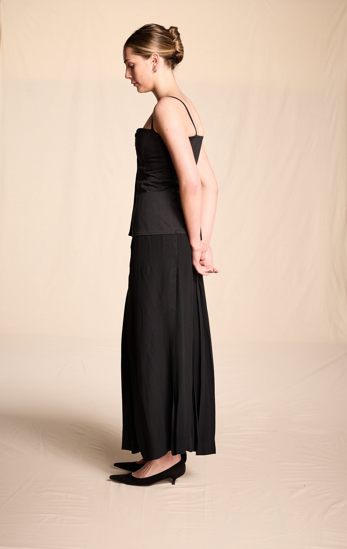 Chanel 1980s-1990s Black Acetate-Rayon Pleated Skirt