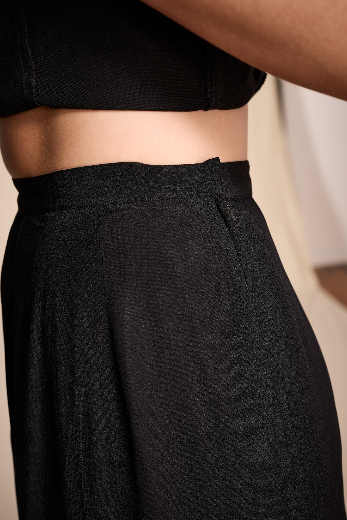 Chanel 1980s-1990s Black Acetate-Rayon Pleated Skirt
