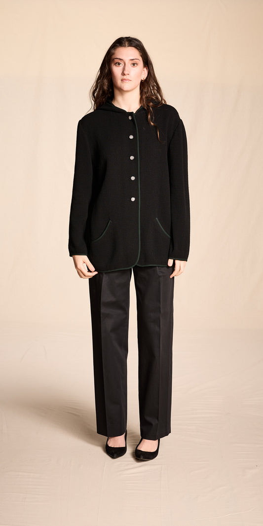 Geoffrey Beene 1990s Black Woven Jacket with Emerald Contrast Trim