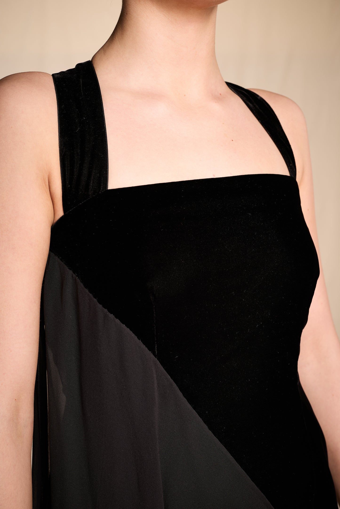 Bill Blass 1990s Black Velvet Cocktail Dress with Silk Chiffon Trim