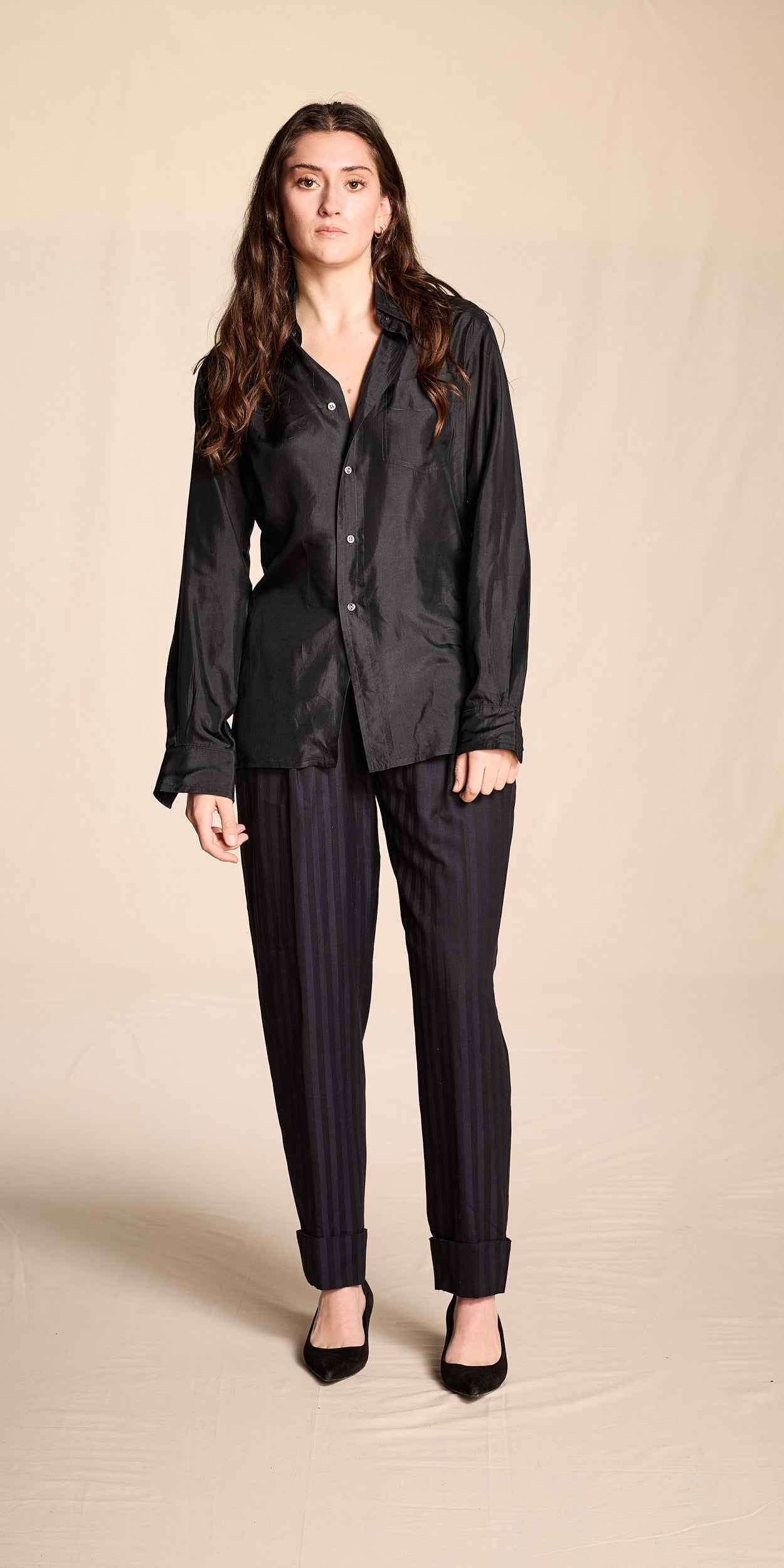 Ted Lapidus 1970s-1980s Black Silk Button-Up Shirt
