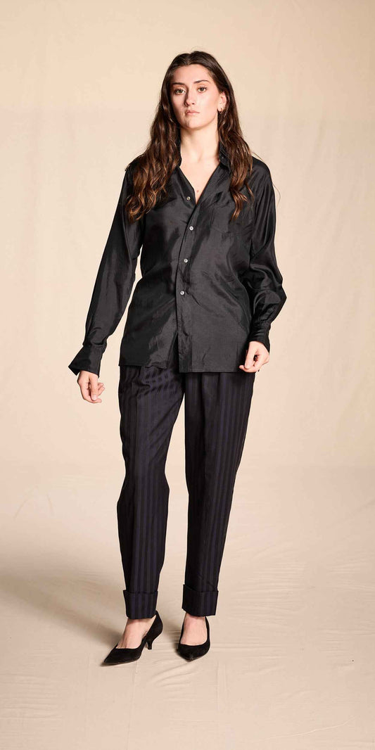 Ted Lapidus 1970s-1980s Black Silk Button-Up Shirt