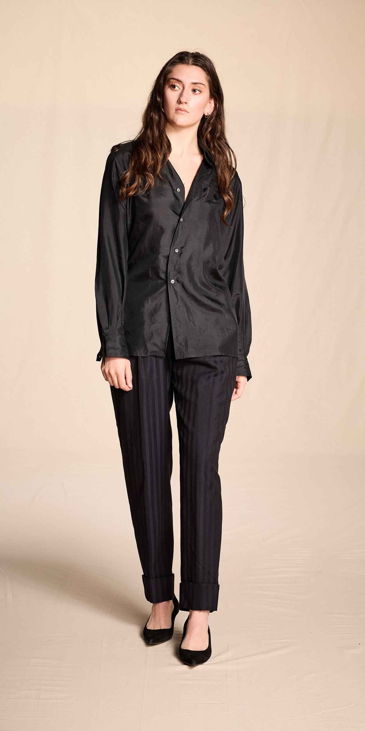 Ted Lapidus 1970s-1980s Black Silk Button-Up Shirt