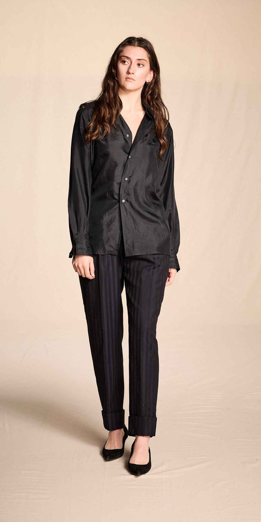 Ted Lapidus 1970s-1980s Black Silk Button-Up Shirt