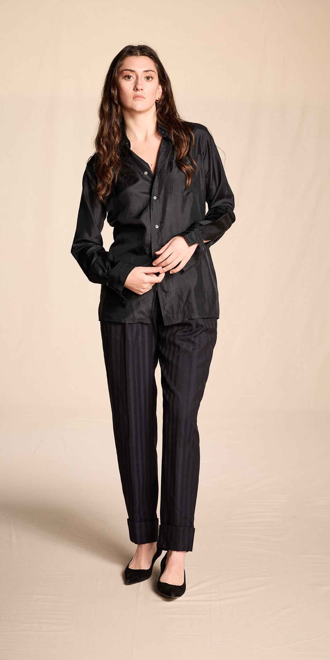Ted Lapidus 1970s-1980s Black Silk Button-Up Shirt
