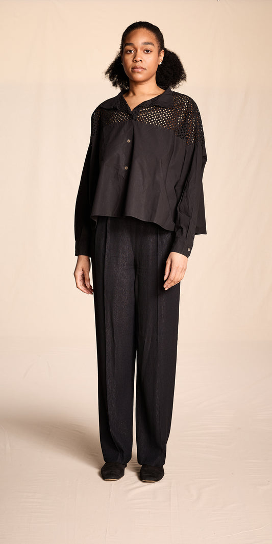 Romeo Gigli 1990s Black Cotton Eyelet Tunic Top