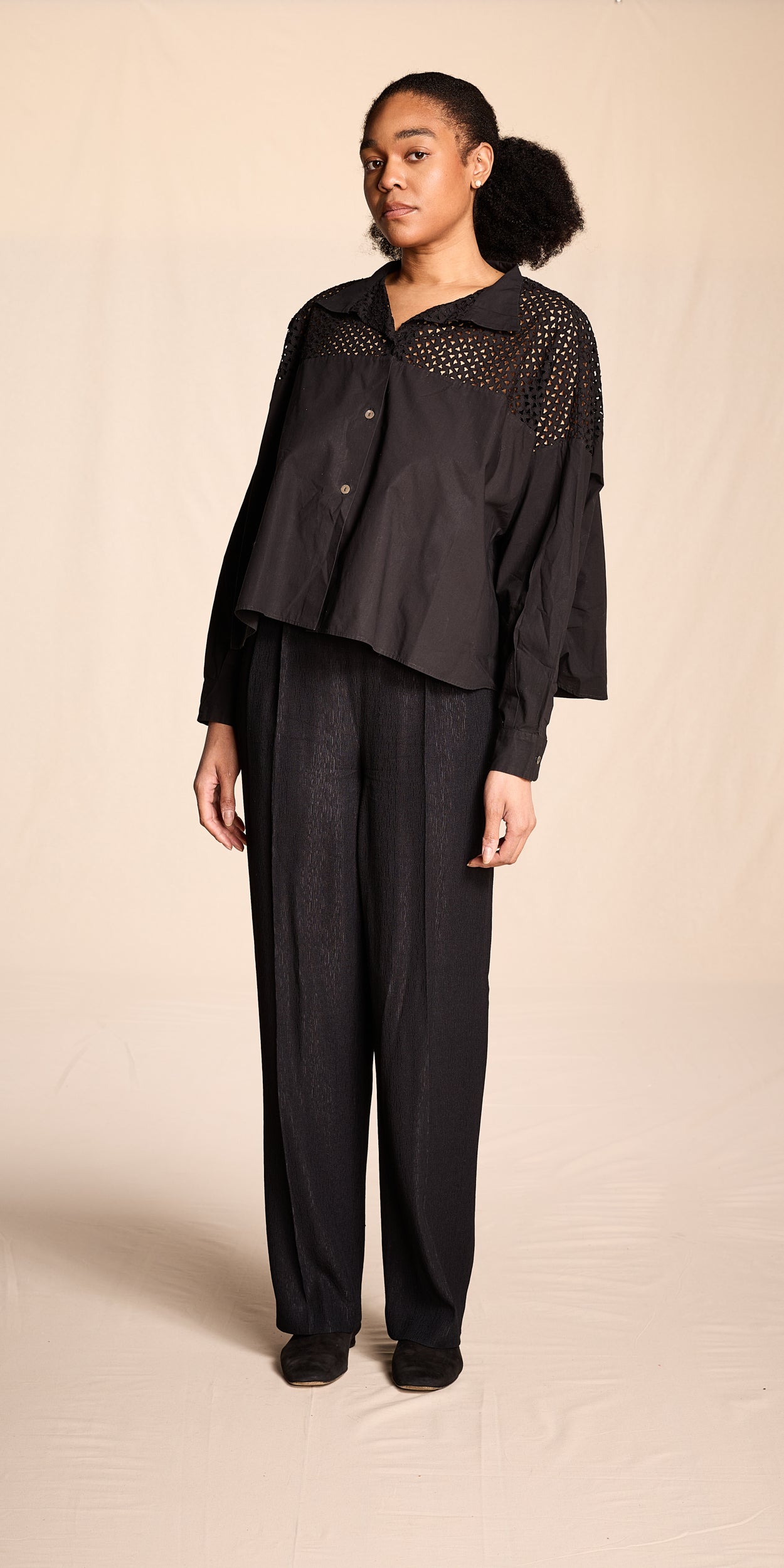 Valentino Boutique 1980s Black Plissé Pants