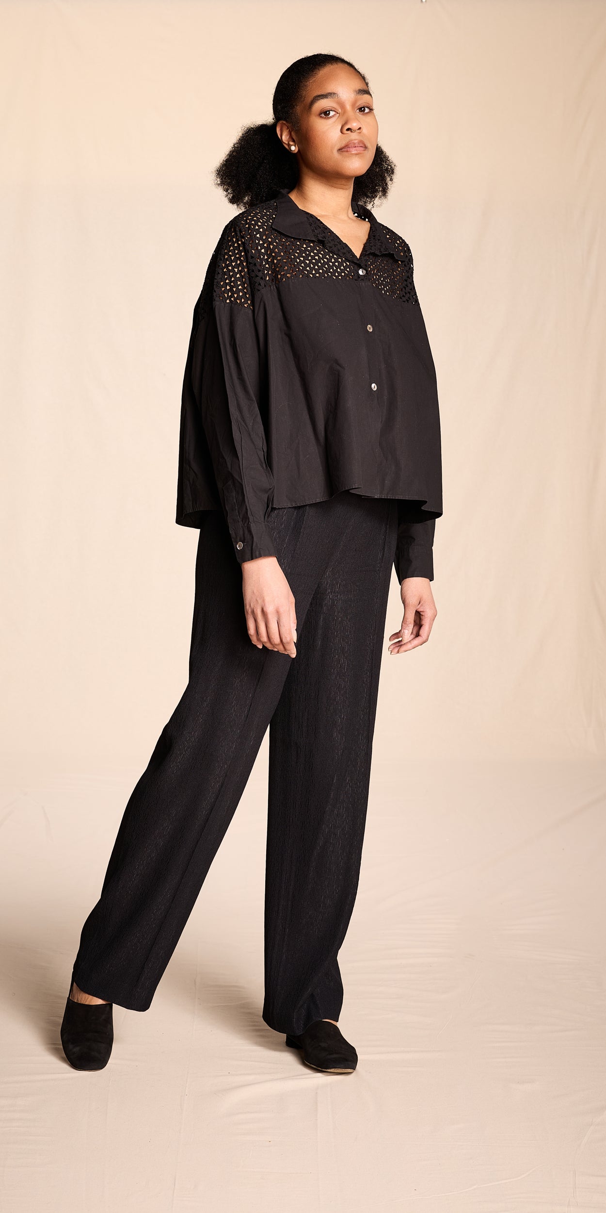 Valentino Boutique 1980s Black Plissé Pants