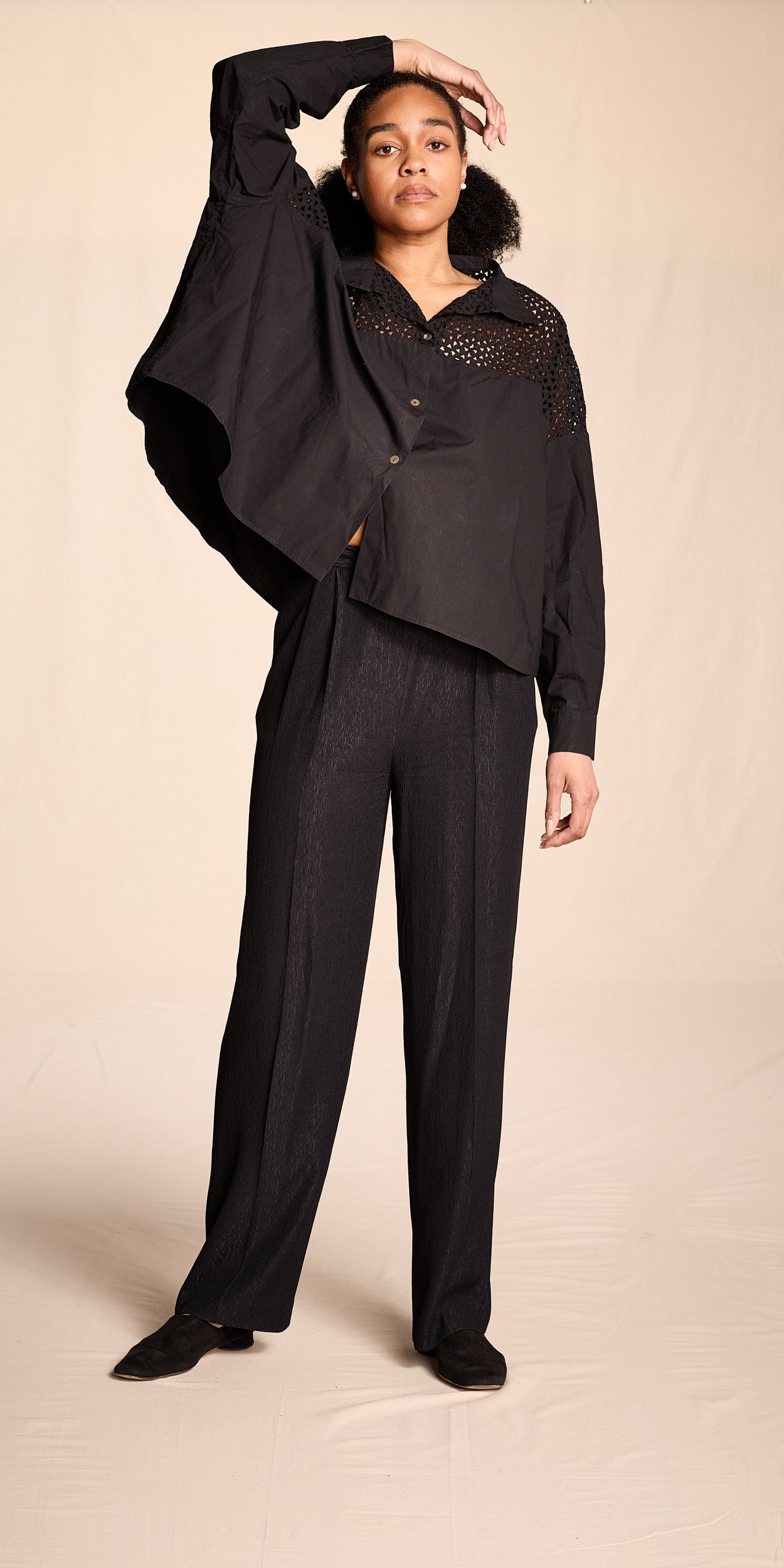 Romeo Gigli 1990s Black Cotton Eyelet Tunic Top