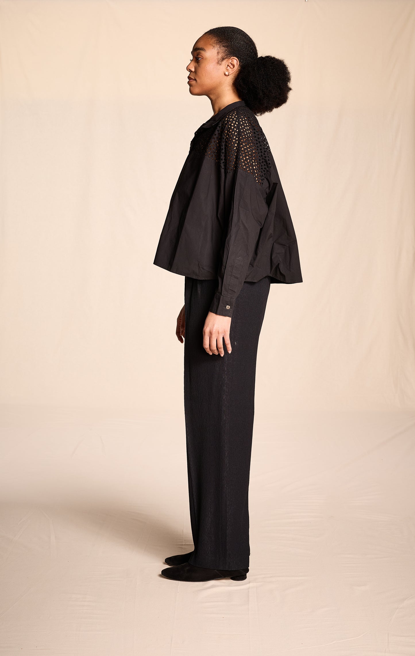 Romeo Gigli 1990s Black Cotton Eyelet Tunic Top