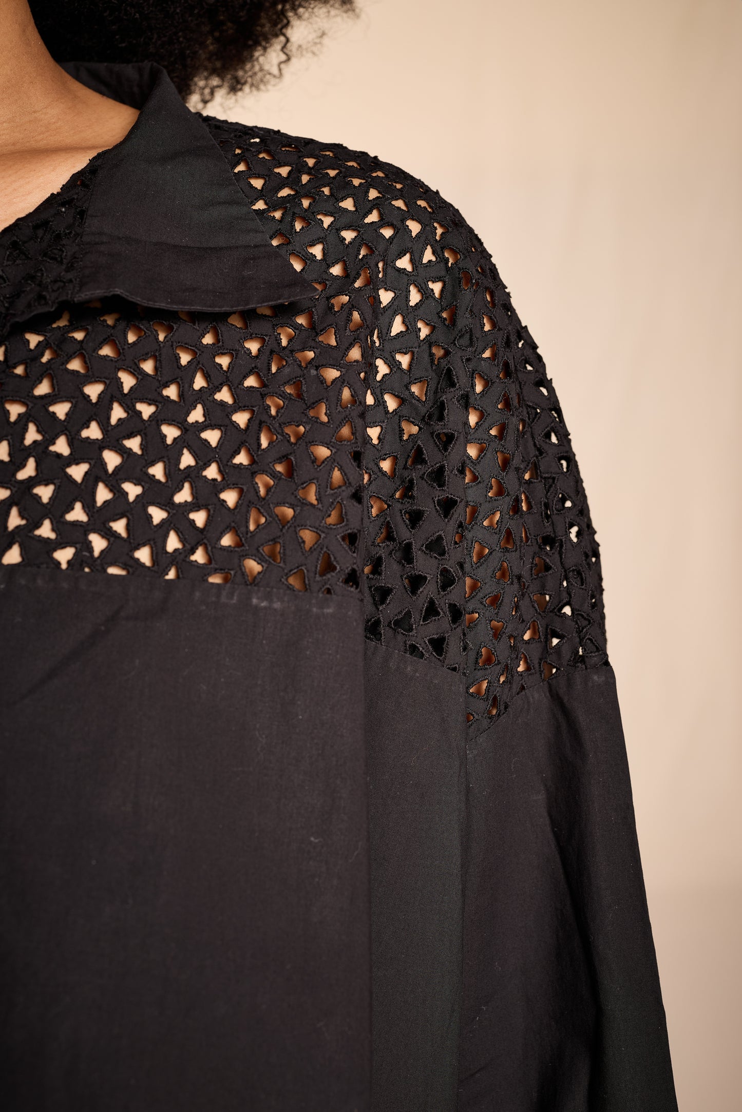 Romeo Gigli 1990s Black Cotton Eyelet Tunic Top