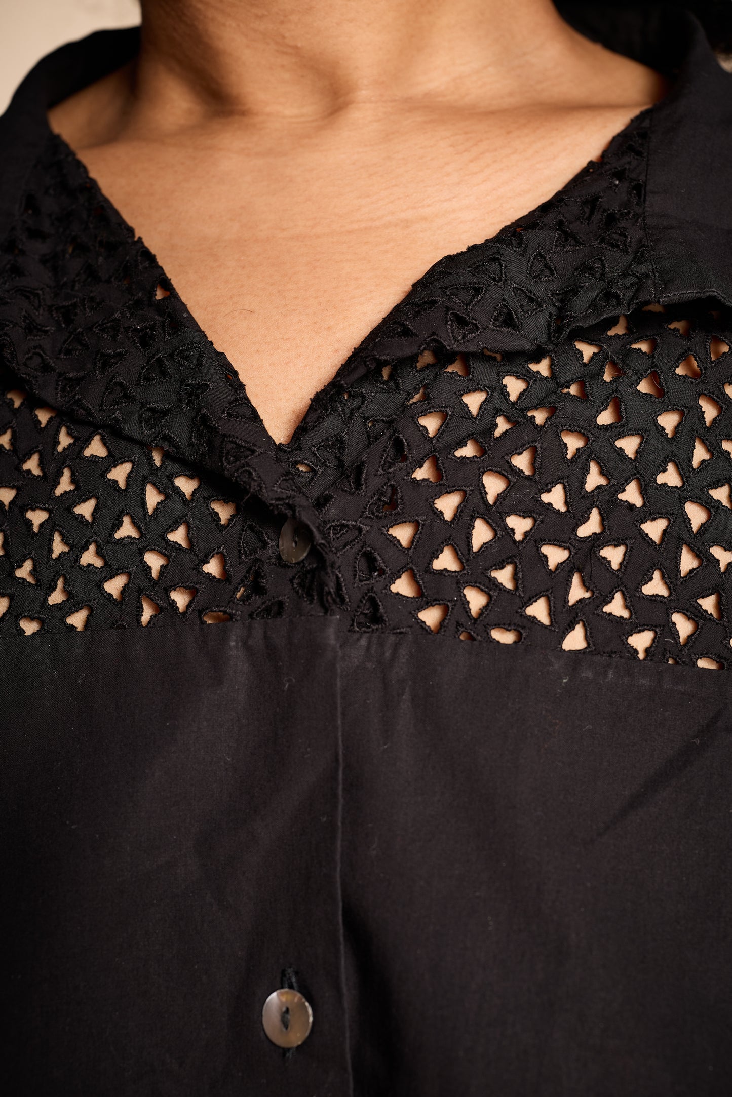 Romeo Gigli 1990s Black Cotton Eyelet Tunic Top