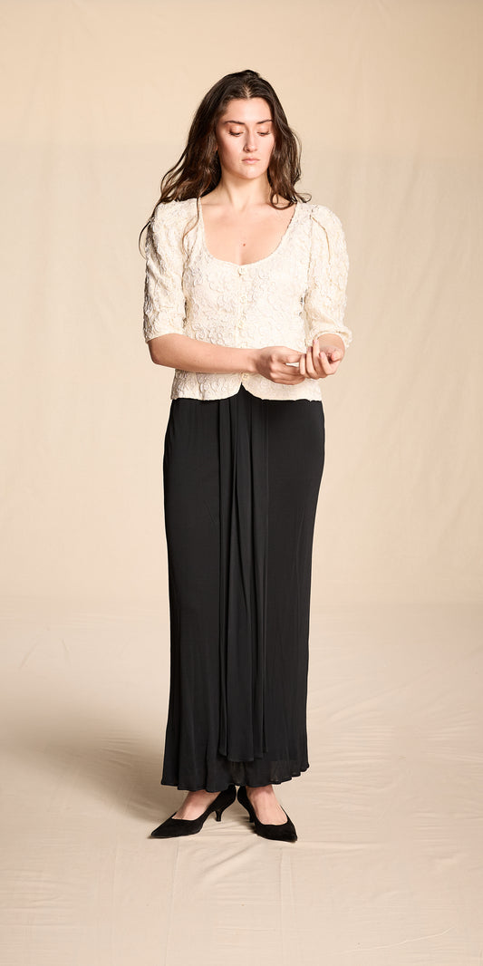 Holly Harp 1970s-1980s Black Rayon Full Skirt