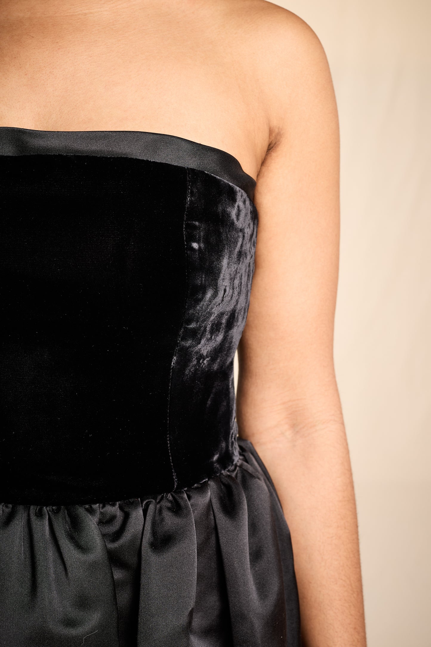Bill Blass 1980s Velvet and Silk Satin Strapless Gown