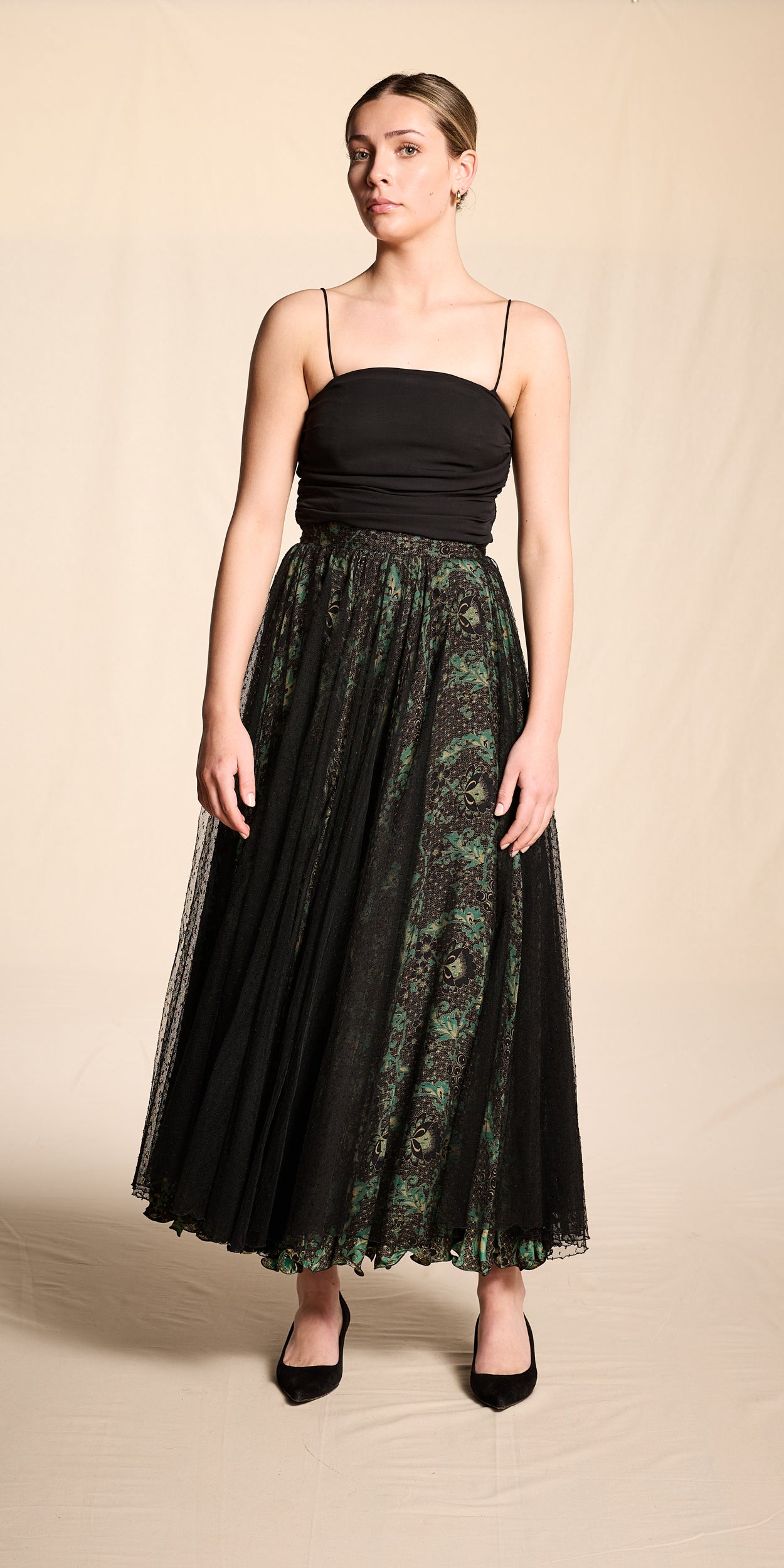 Giorgio Armani 2000s Black Silk Bodice-Style Camisole Tank Top