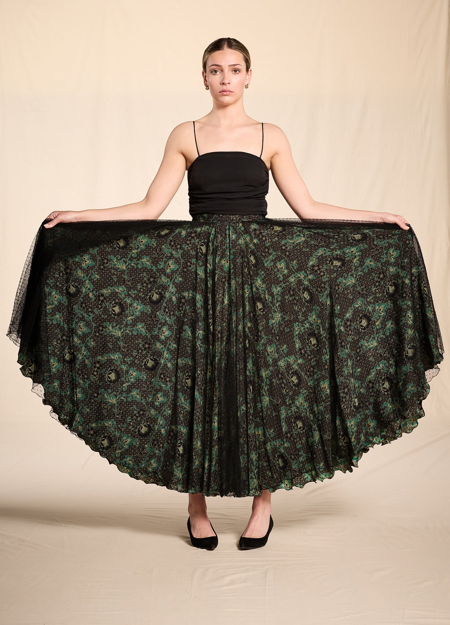 Giorgio Armani 1990s Silk and Lace Circle Skirt