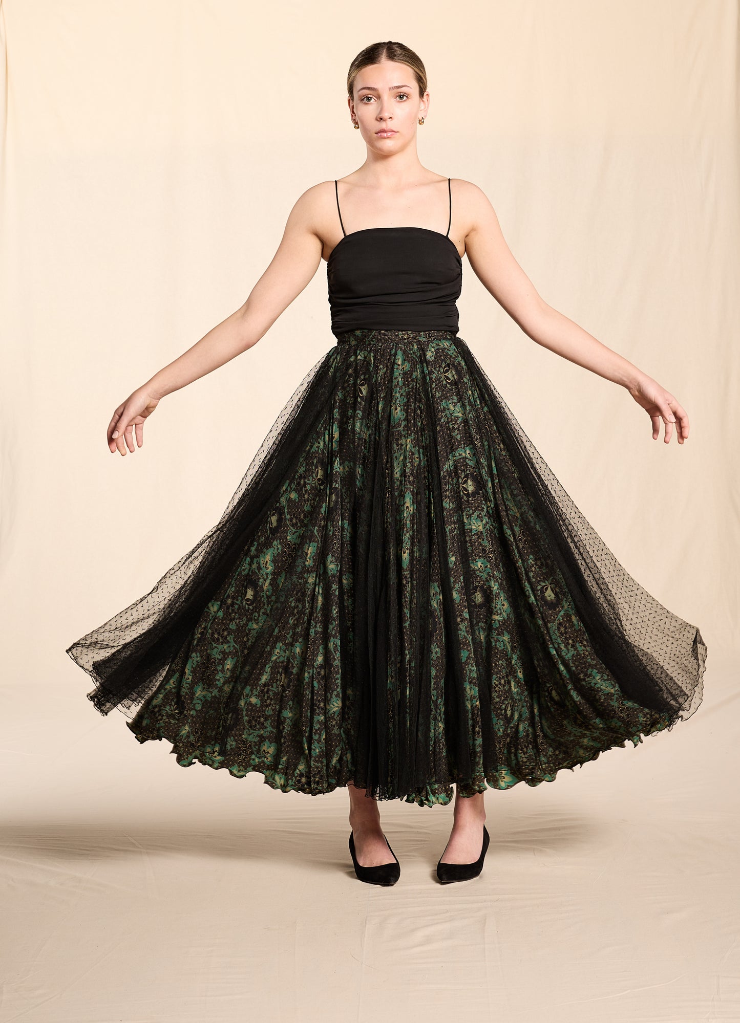 Giorgio Armani 1990s Silk and Lace Circle Skirt