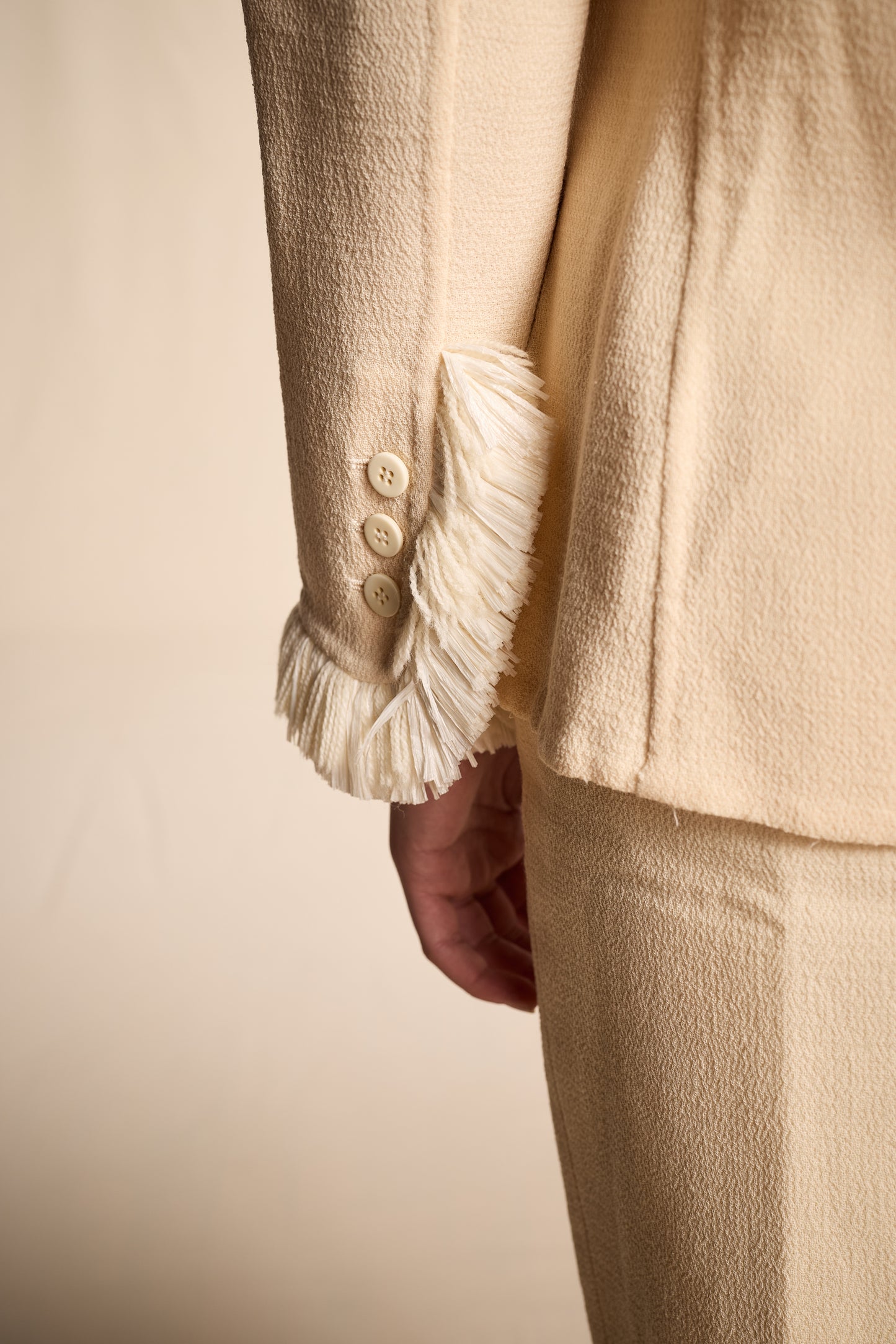 Bill Blass Spring/Summer 2000 Cream Raffia and Yarn Trimmed Skirt Suit