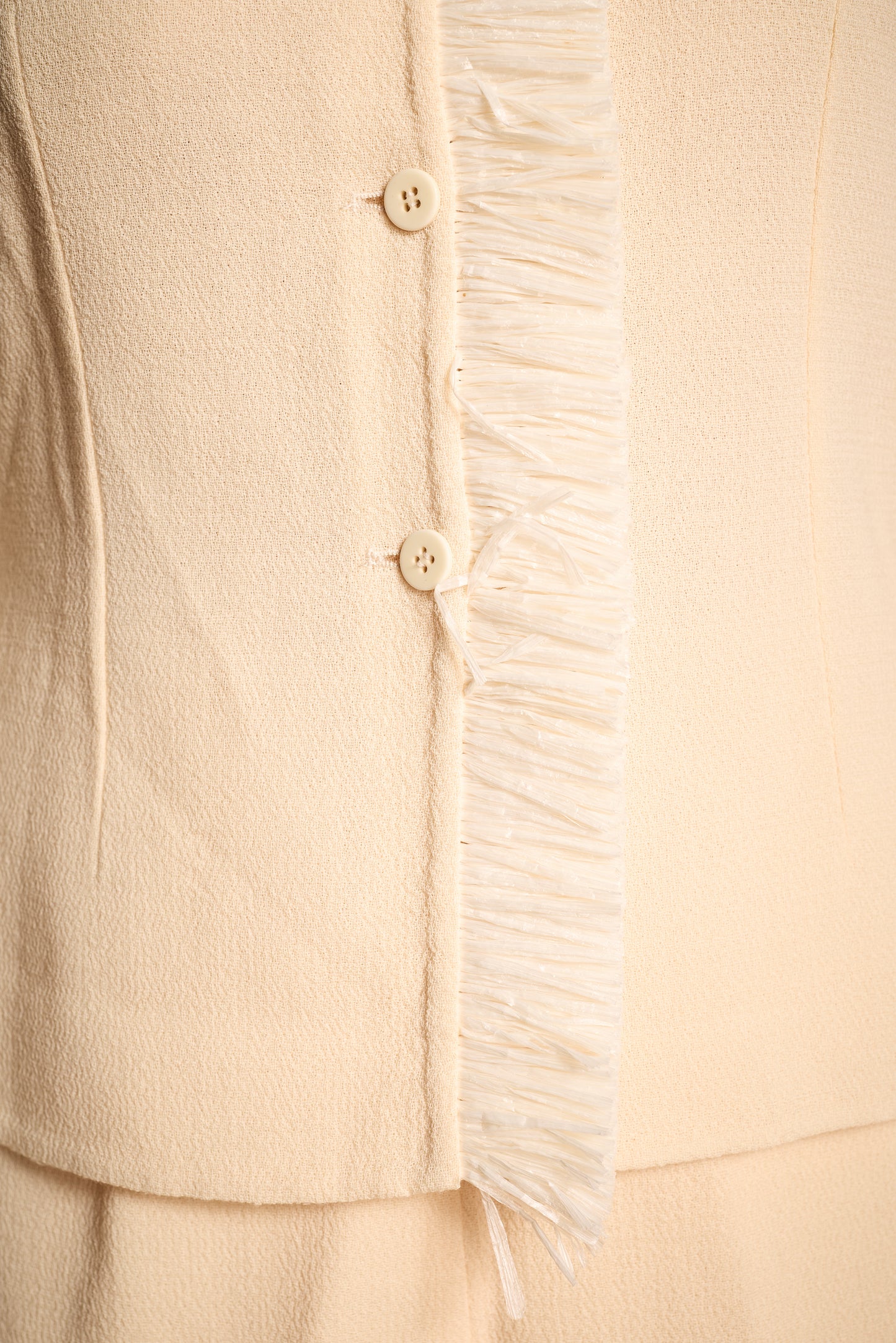 Bill Blass Spring/Summer 2000 Cream Crepe Raffia Trimmed Pantsuit