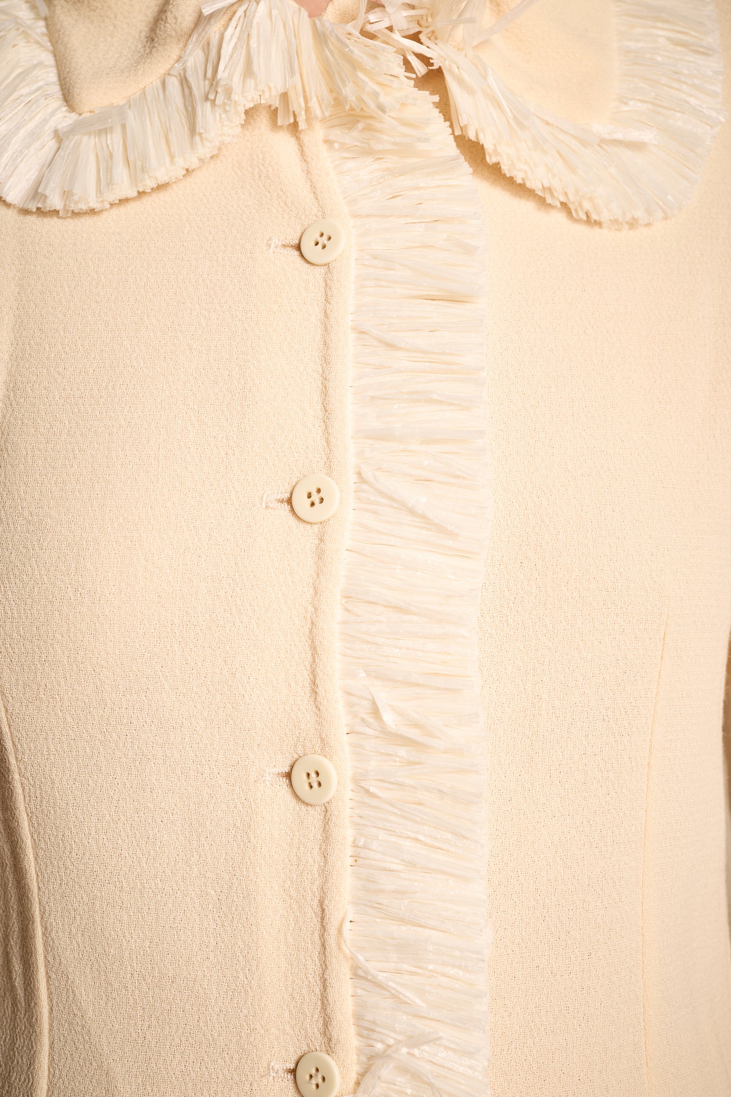 Bill Blass Spring/Summer 2000 Cream Crepe Raffia Trimmed Pantsuit